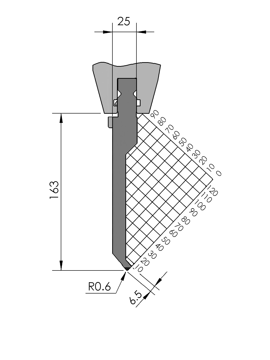 W366703 BIU-224/1- 86° - R=0,6 - H=163 - L=515 mm