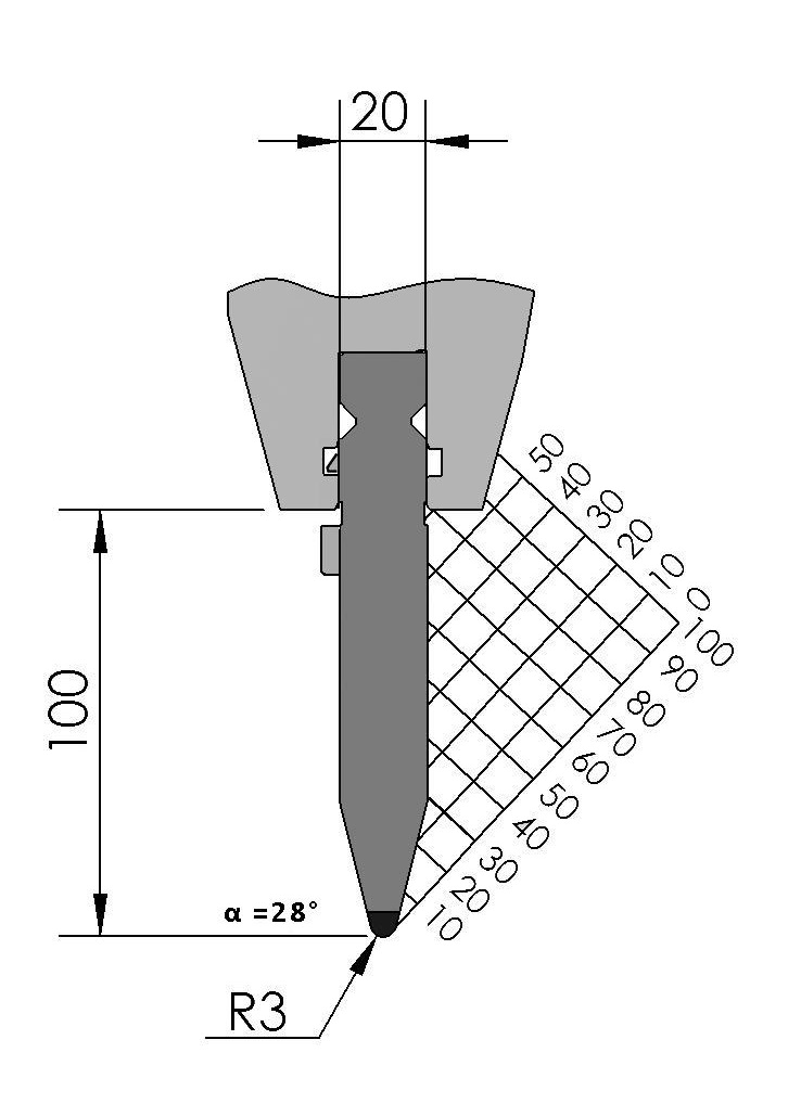 W343024 BIU-404/1 - 28° - R=3,0 - H=100 - L=515 mm