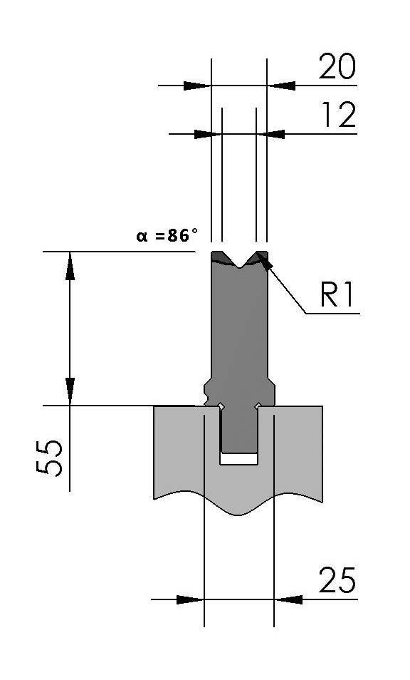 W276910 OZU-011/1 - V=12  - 86° - R=1,0 - L=515 mm