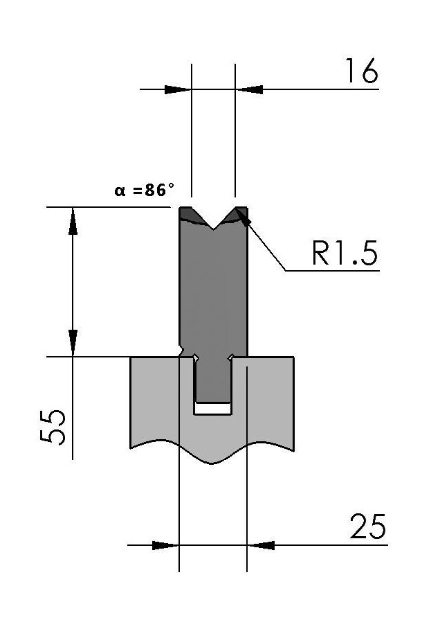 W276917 OZU-012/1 - V=16 - 86° - R=1,5 - L=515 mm