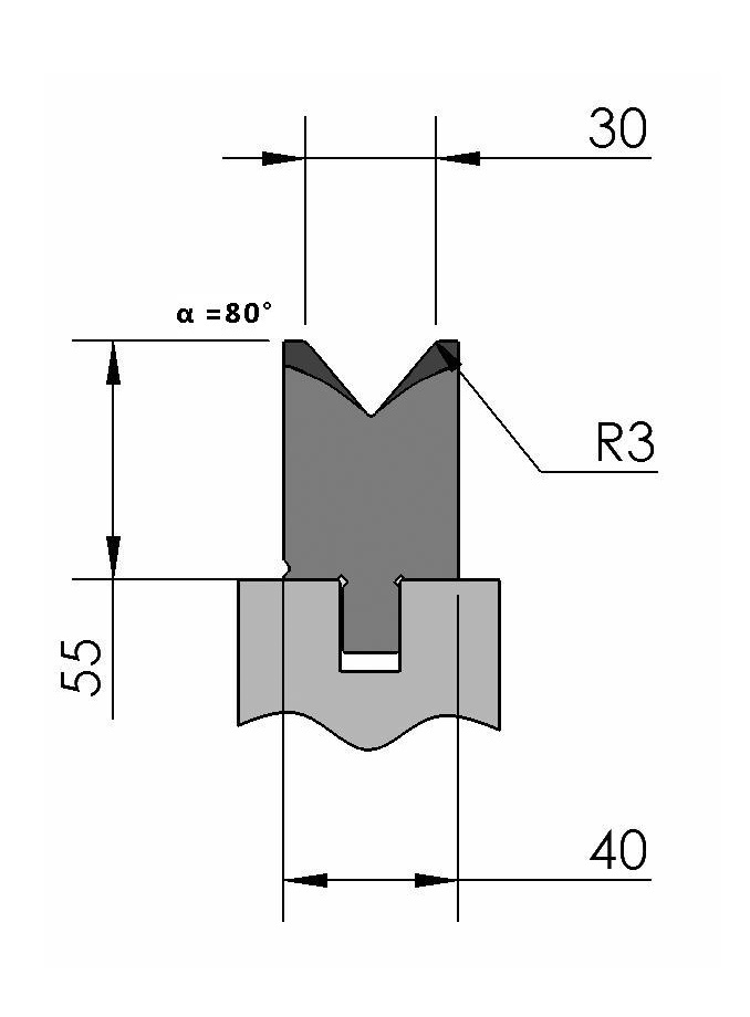 W276929 OZU-014/1 - V=30  - 80° - R=3,0 - L=515 mm