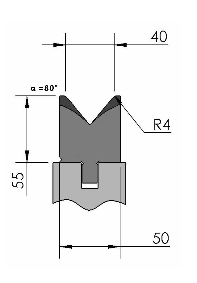 W276935 OZU-015/1 - V=40  - 80° - R=4,0 - L=515 mm