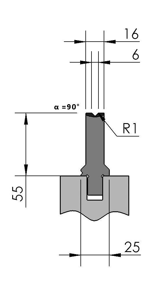 W276993 OZU-041/1 - V=6  - 90° - R=1,0 - L=515 mm