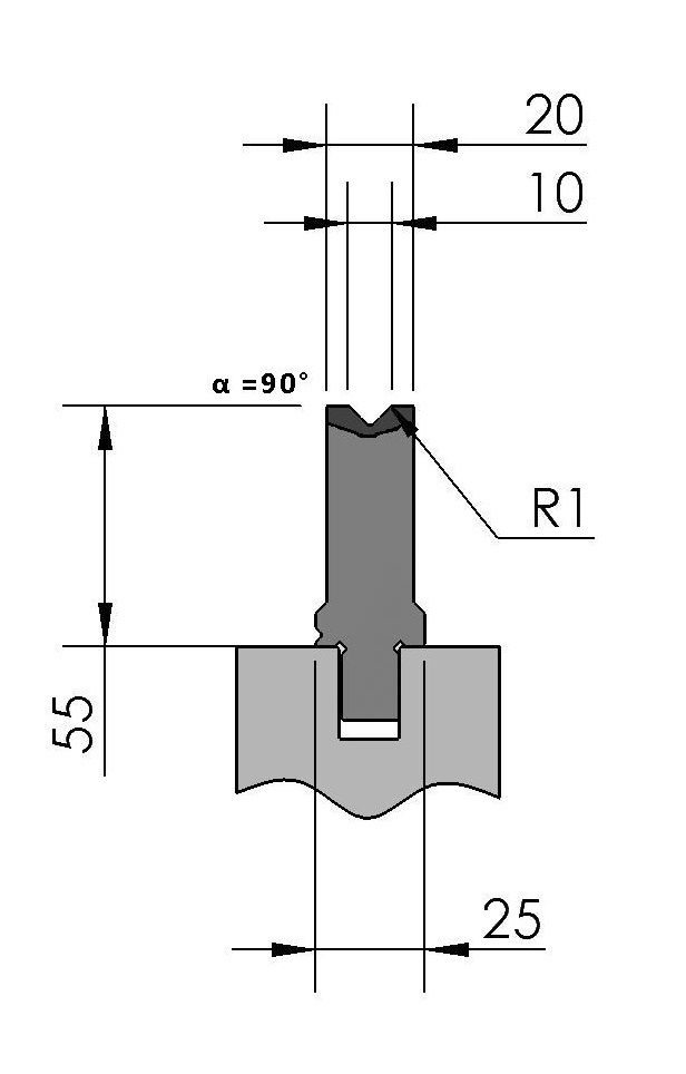 W277005 OZU-043/1 - V=10  - 90° - R=1,0 - L=515 mm