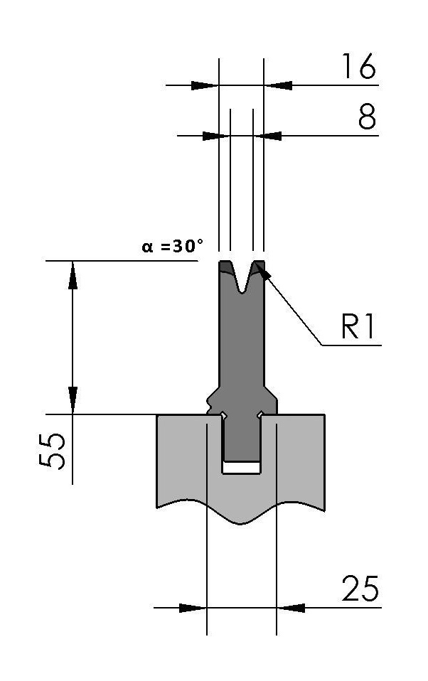 W277023 OZU-051/1 - V=8  - 30° - R=1,0 - L=515 mm