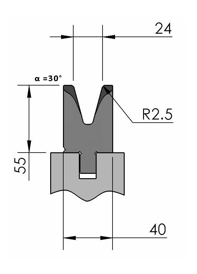 W277044 OZU-054/1 - V=24  - 30° - R=2,5 - L=515 mm