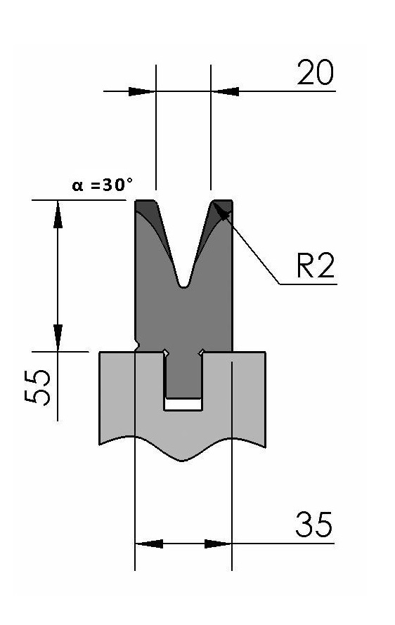 W277064 OZU-063/1 - V=20  - 30° - R=2,0 - L=515 mm