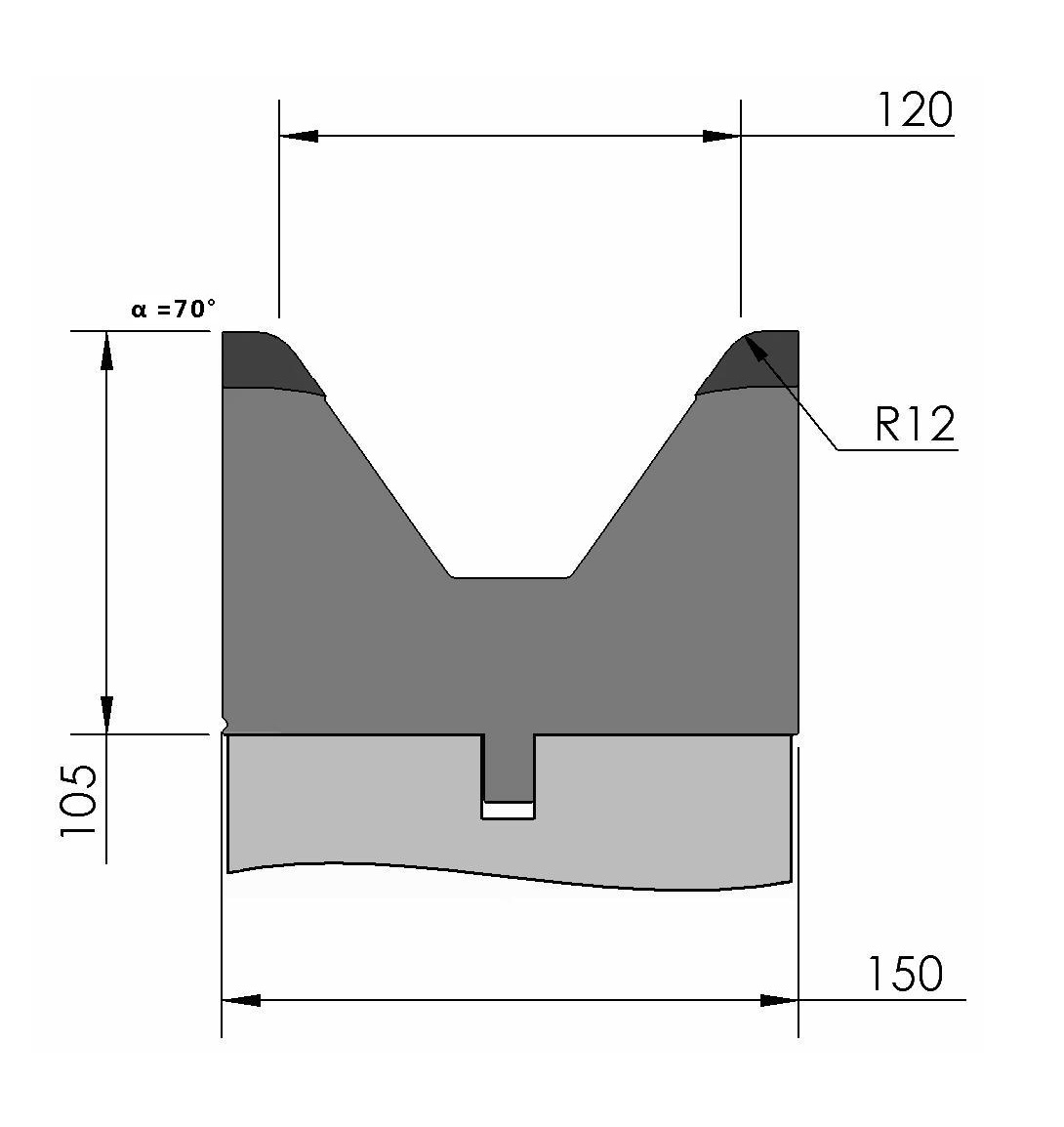 W277070 OZU-070/1 - V=120  - 70° - R=12,0 - L=515 mm