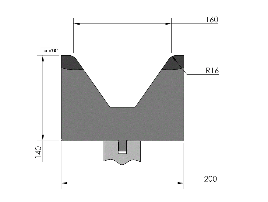 W277073 OZU-071/1 - V=160  - 70° - R=16,0 - L=515 mm