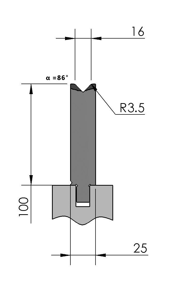 W277099 OZU-312/1 - V=16  - 86° - R=3,5 - L=515 mm