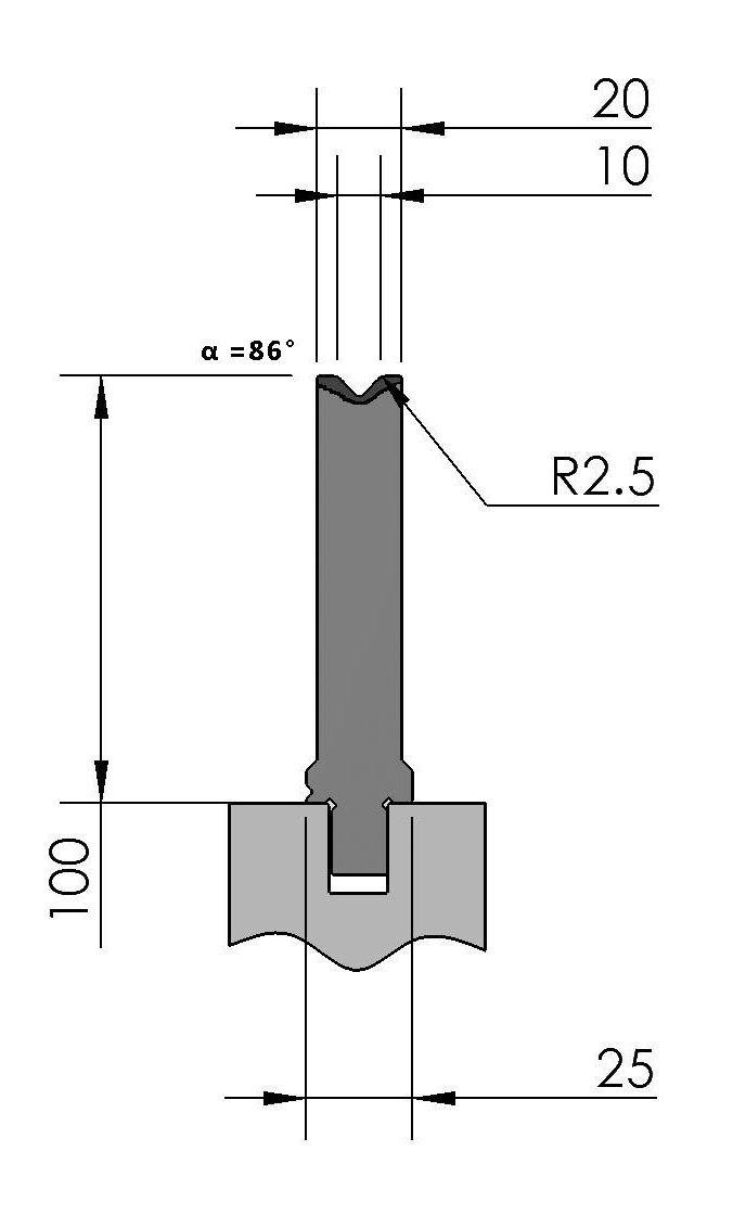 W277140 OZU-322/1 - V=10  - 86° - R=2,5 - L=515 mm