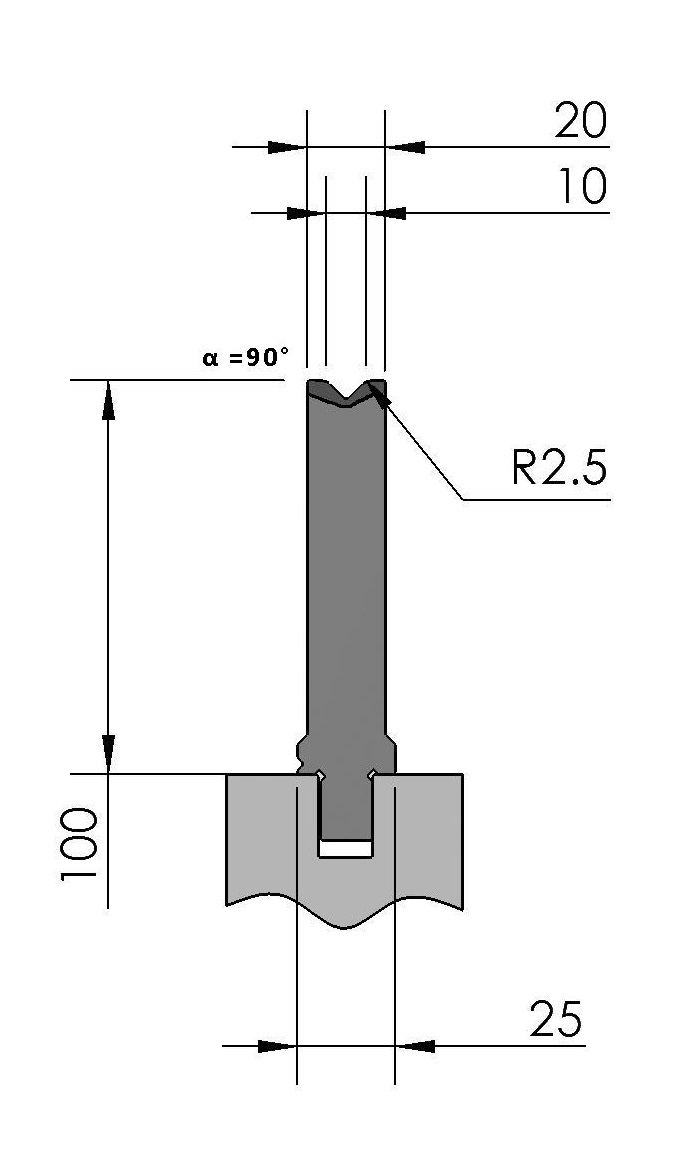 W277211 OZU-343/1 - V=10  - 90° - R=2,5 - L=515 mm