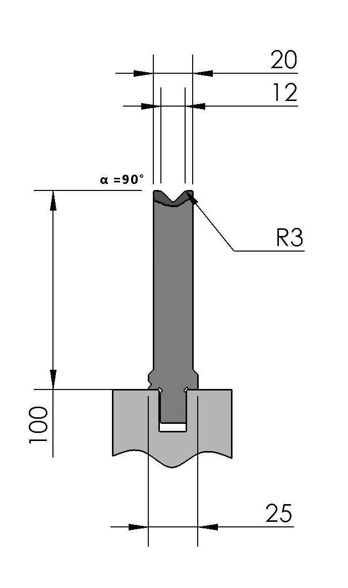 W277217 OZU-344/1 - V=12  - 90° - R=3,0 - L=515 mm