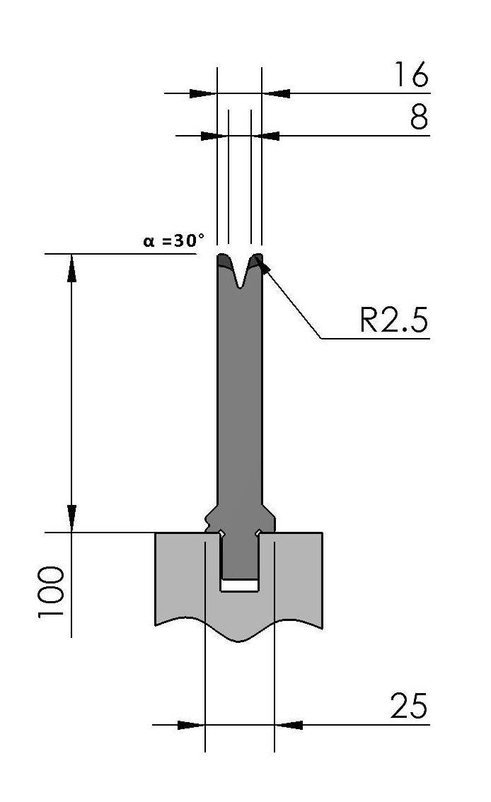 W277235 OZU-351/1 - V=8  - 30° - R=2,5 - L=515 mm