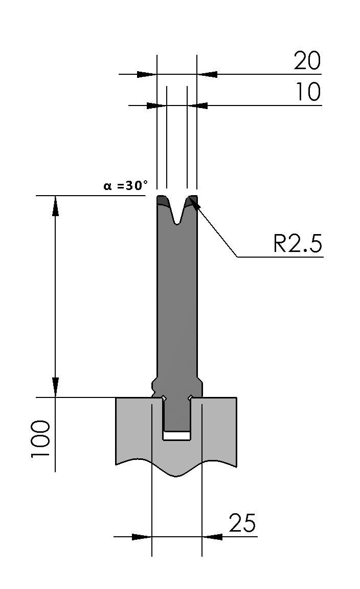 W277272 OZU-362/3 - V=10  - 30° - R=2,5 - L=200 mm ged.