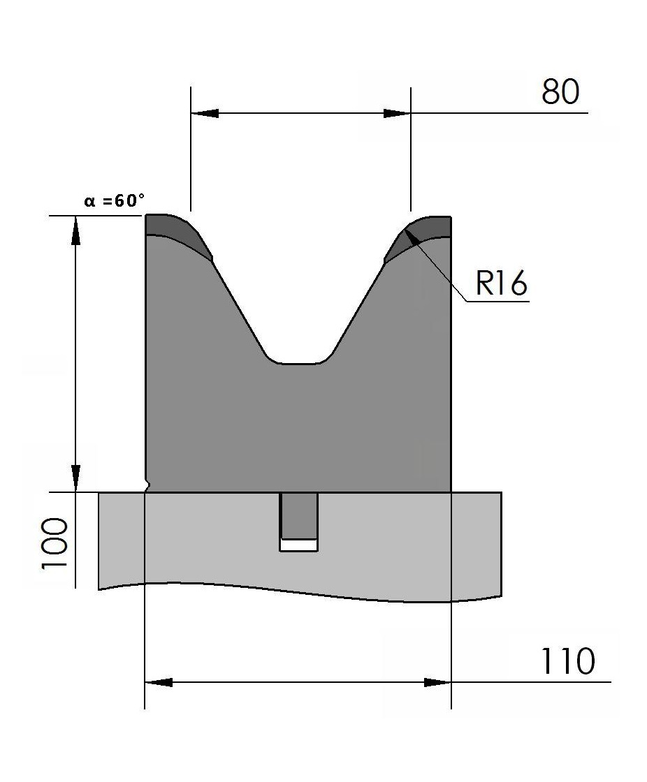 W352004 OZU-372/1 - V=80  - 60° - R=16,0 - L=515 mm