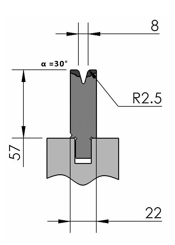 W341638 OZU-401/1 - V=8 - 30° - R=2,5 - L=515 mm