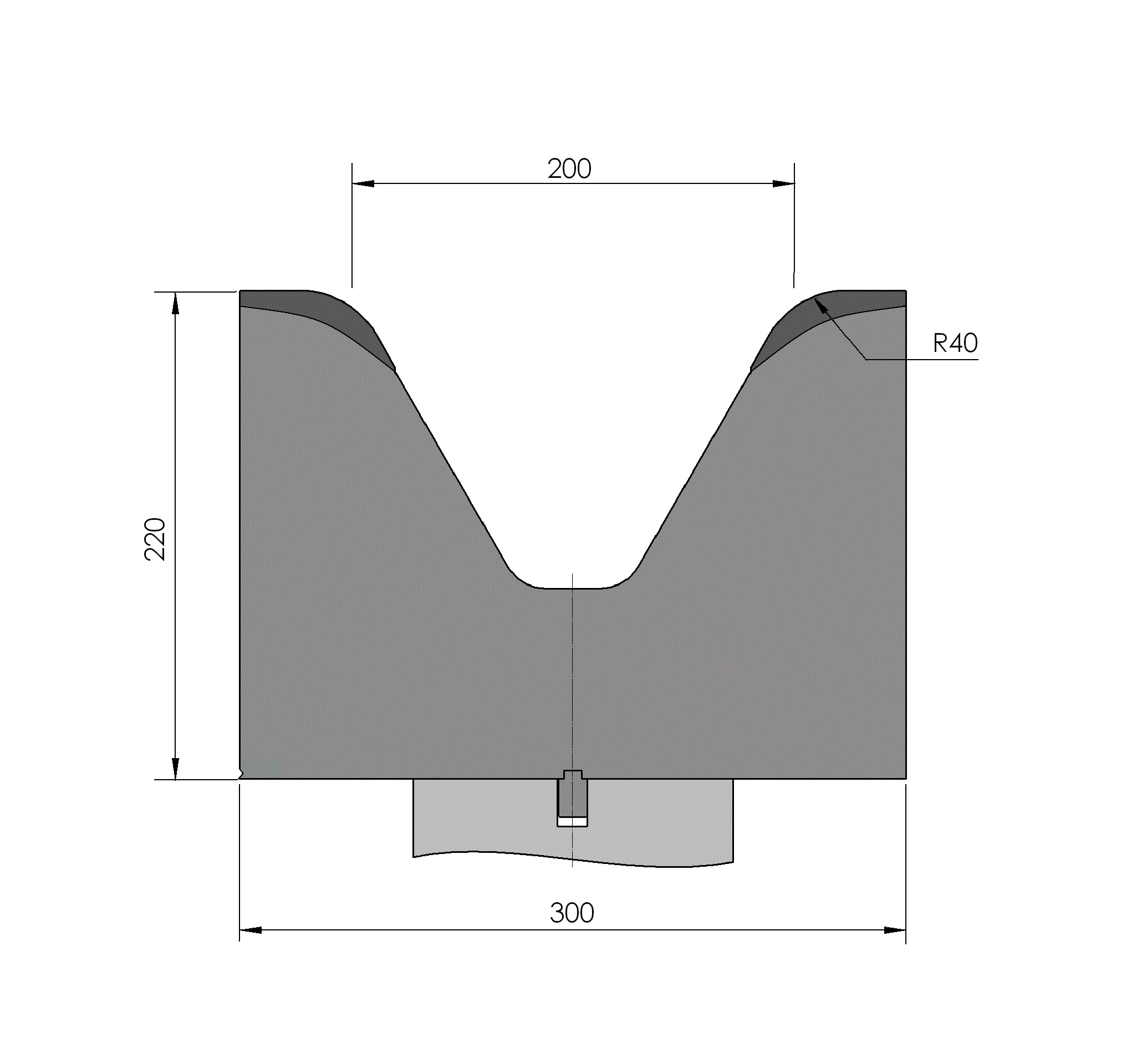 W352535 OZU-HD-376/12 - V=L=255  - 60° - R=40,0 - L=255 mm